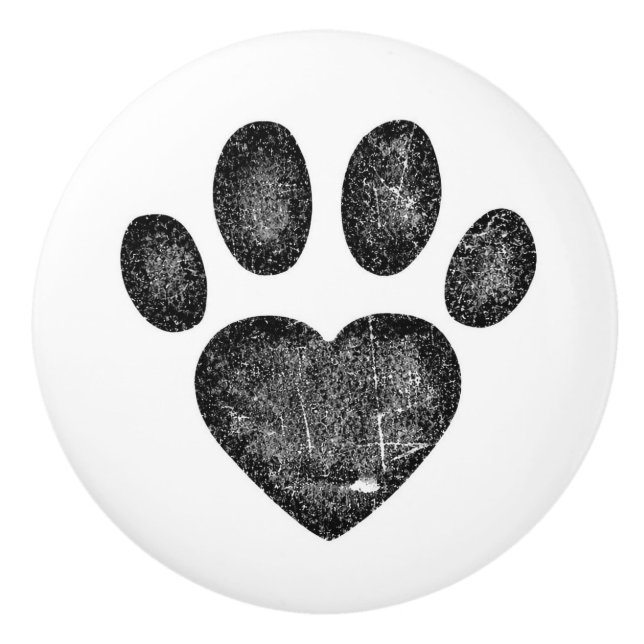 Distressed Black Heart Pawprint Ceramic Knob Keramikknauf (Vorderseite)