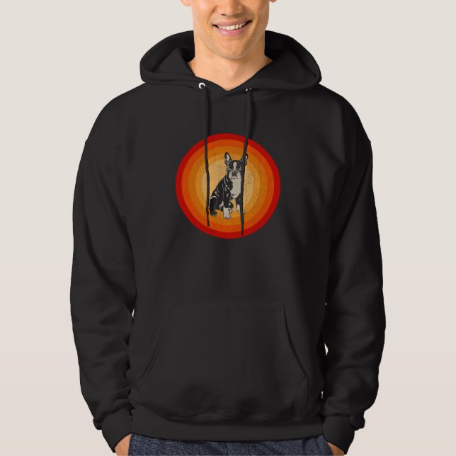 Distressed Boston Terrier  Retro Style Hoodie (Vorderseite)