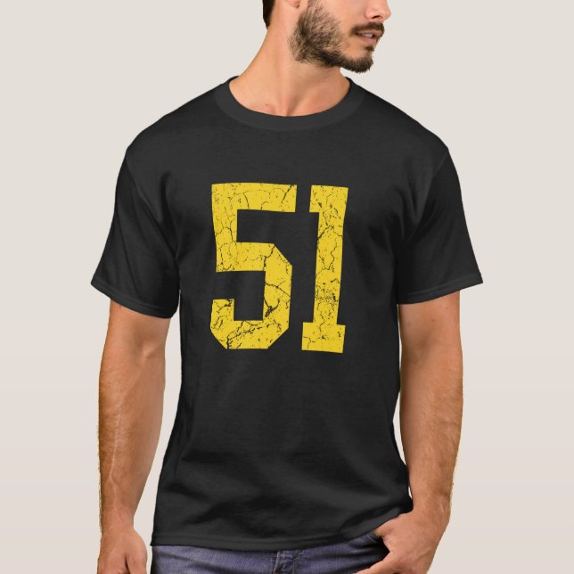 Distressed Bright Gold Number 51 Jersey Player Uni T-Shirt (Vorderseite)