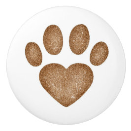 Distressed Brown Heart Pawprint Ceramic Knob Keramikknauf