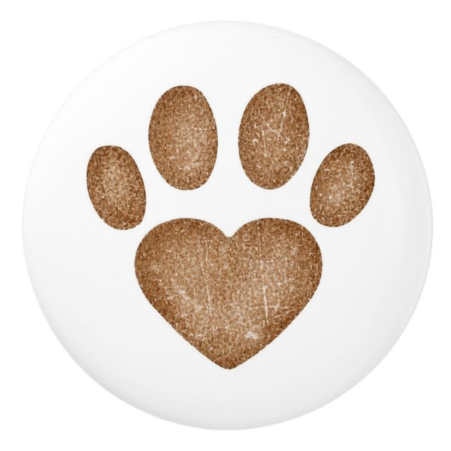Distressed Brown Heart Pawprint Ceramic Knob Keramikknauf (Vorderseite)