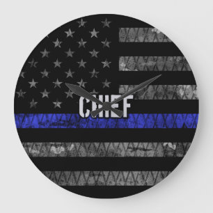 Distressed Chief Police Flag Große Wanduhr