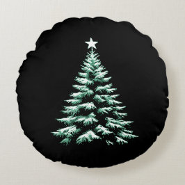 Distressed Christmas Tree Green Peppermint Stripes Rundes Kissen