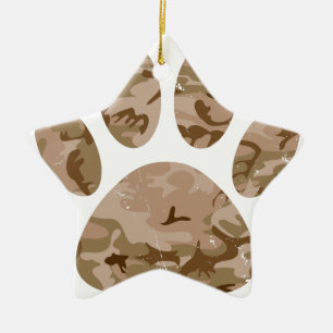 Distressed Desert Camo Dog Paw Print Keramik Ornament