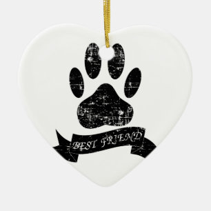 Distressed Dog Paw With Ribbon Keramik Ornament
