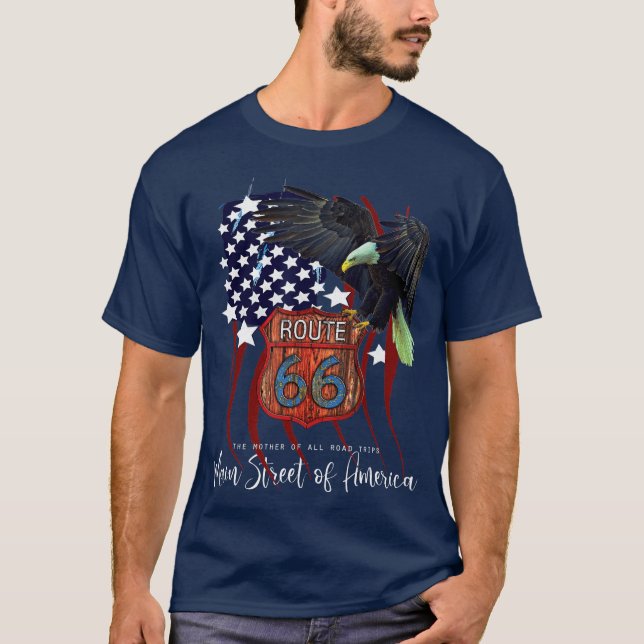 Distressed Flag Eagle Route 66 Main Street of T-Shirt (Vorderseite)