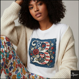 Distressed Flag Letter B Floral Monogram T-Shirt