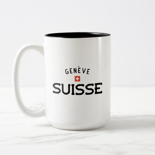 Distressed Geneve Suisse (Genfer Schweiz) Zweifarbige Tasse (Links)