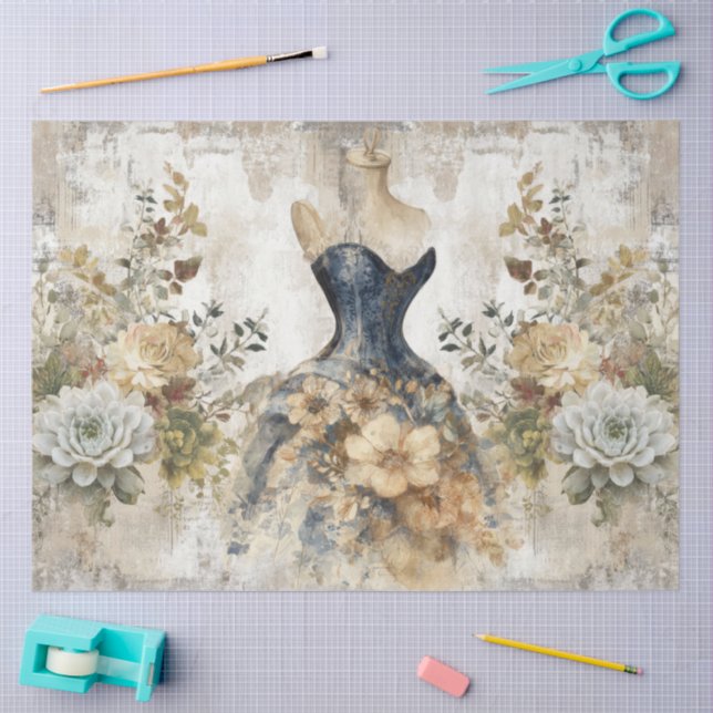 Distressed Girly Ephemera Floral Collage Scrapbook Seidenpapier (Basteln)