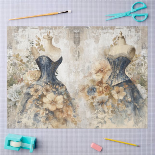 Distressed Girly Ephemera Floral Fashion Scrapbook Seidenpapier (Basteln)