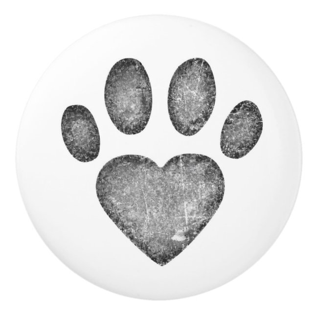 Distressed Gray Heart Pawprint Ceramic Knob Keramikknauf (Vorderseite)