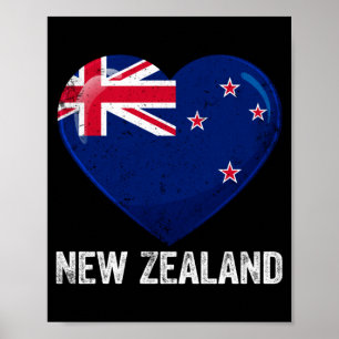 Distressed Heart Neuseeland-Flagge Männer Frauen K Poster