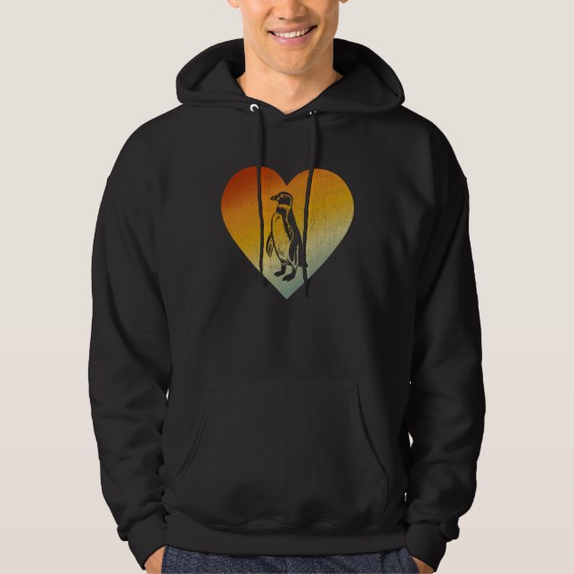 Distressed Heart Retro Style Men Women Penguin Hoodie (Vorderseite)