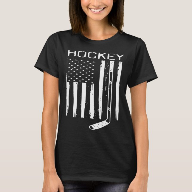 Distressed Ice Hockey Stick US American Flag Patri T-Shirt (Vorderseite)