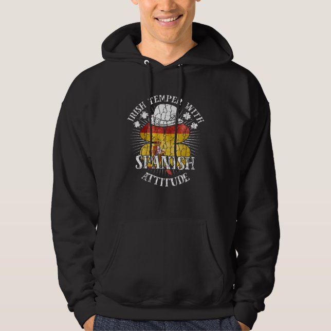 Distressed Irish Spanish Attitude Patriotic Shamro Hoodie (Vorderseite)