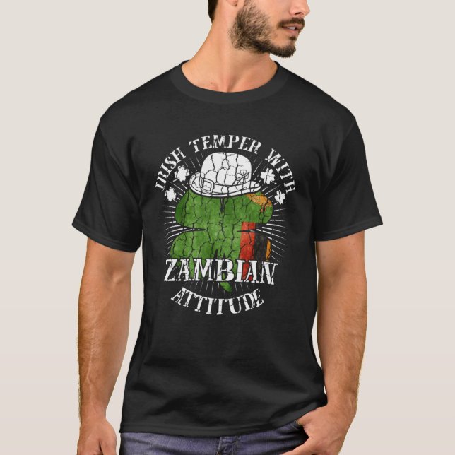 Distressed Irish Zambian Attitude Patriotic Shamro T-Shirt (Vorderseite)