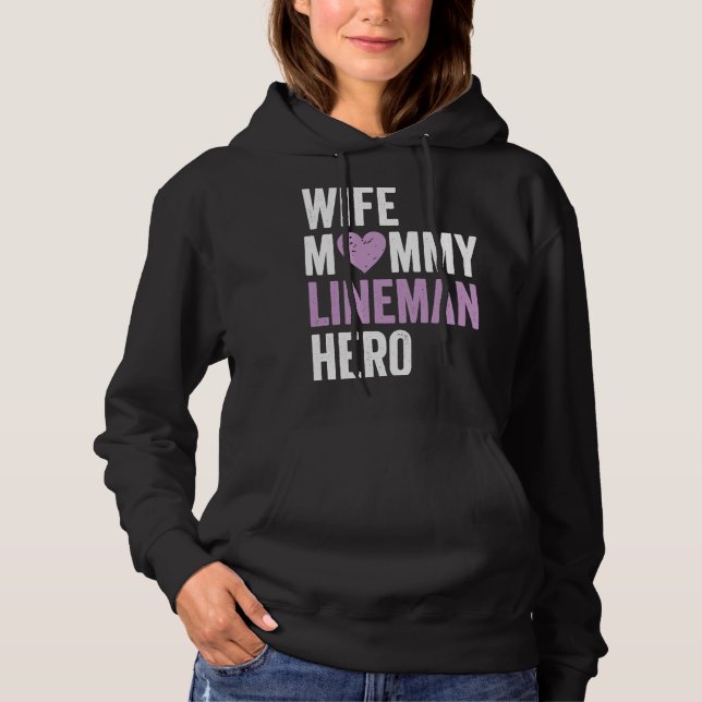 Distressed Lineman  Wife Mommy Lineman Hero Hoodie (Vorderseite)