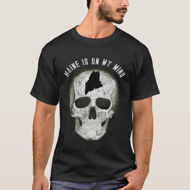 Distressed Maine On My Mind Skull T-Shirt (Vorderseite)