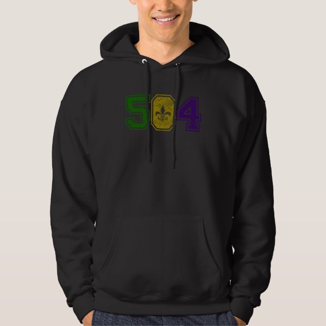 Distressed Mardi Gras Retro Fleur De Lis NOLA 504 Hoodie (Vorderseite)