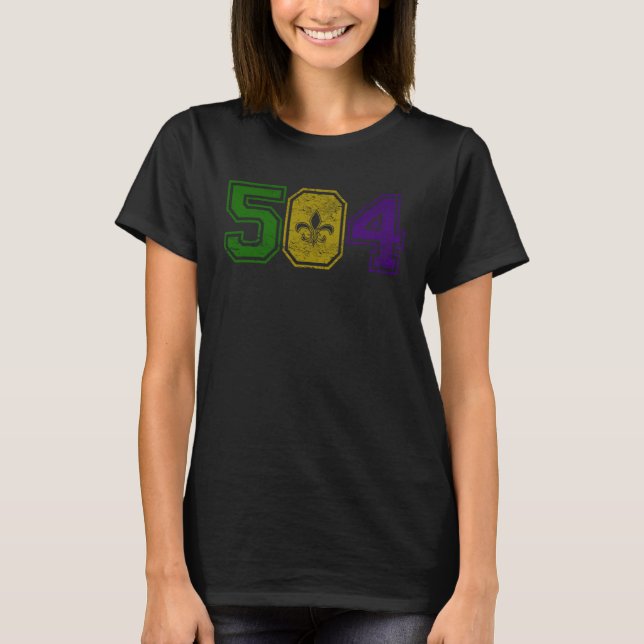 Distressed Mardi Gras Retro Fleur De Lis NOLA 504 T-Shirt (Vorderseite)