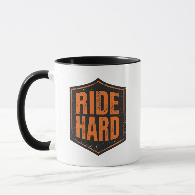 Distressed Orange "Ride Hard"-Patch Tasse (Links)