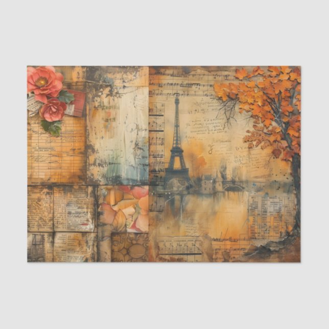 Distressed Paris Collage in Fall Colors Seidenpapier (Vorderseite)
