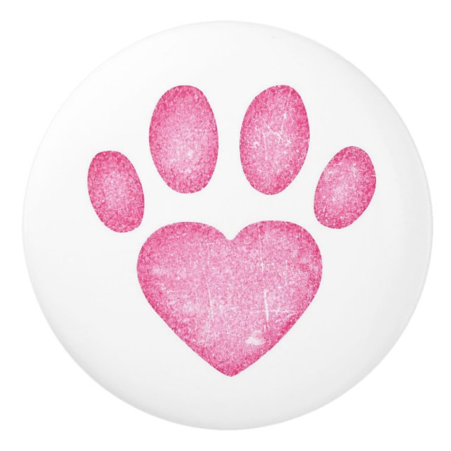 Distressed Pink Heart Pawprint Ceramic Knob Keramikknauf (Vorderseite)