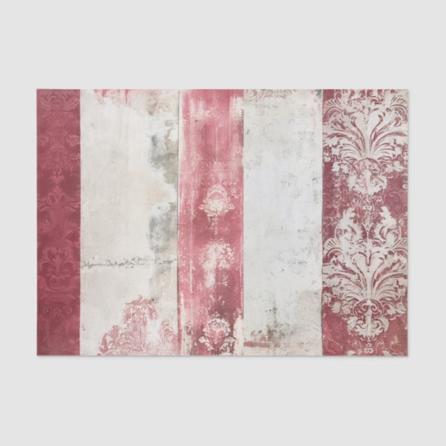 Distressed Red and White Damask Stripes Seidenpapier (Vorderseite)