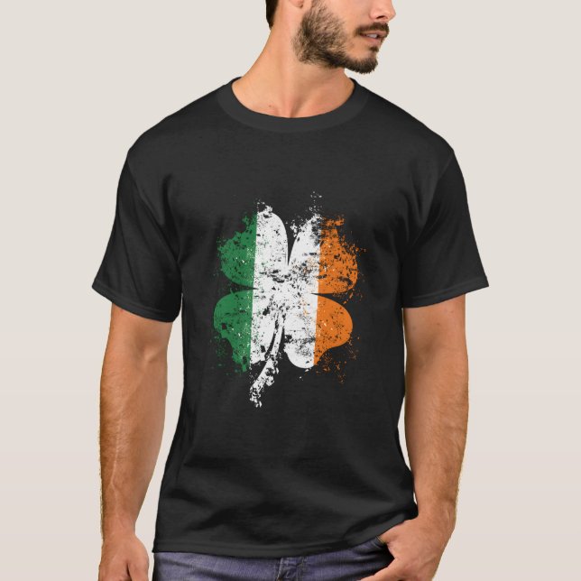 Distressed Shamrock Irish Flag Stpatrick'S Day Ire T-Shirt (Vorderseite)