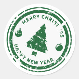 Distressed Stamp Green Holiday Christmas Tree Runder Aufkleber