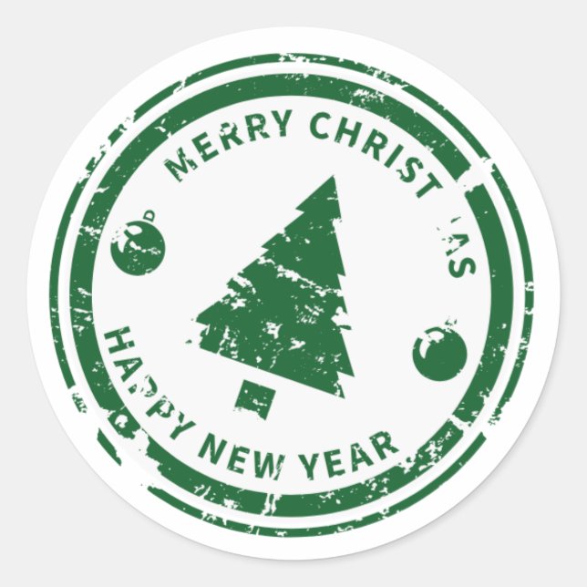 Distressed Stamp Green Holiday Christmas Tree Runder Aufkleber (Vorderseite)