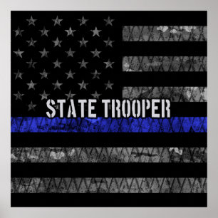 Distressed State Trooper Police Flag Poster