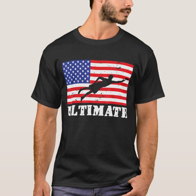 Distressed Ultimate Frisbee Usa American Flag Vint T-Shirt (Vorderseite)