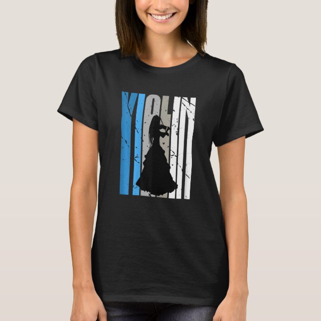 Distressed Violin Player Retro Female Words Text R T-Shirt (Vorderseite)