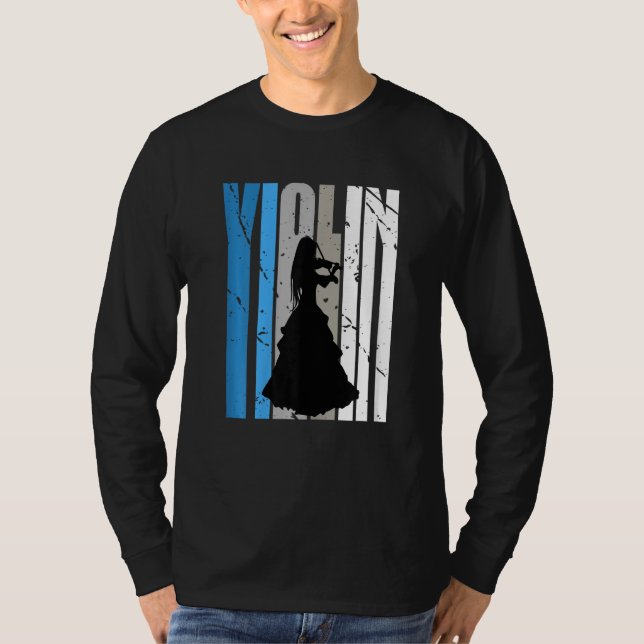 Distressed Violin Player Retro Female Words Text R T-Shirt (Vorderseite)