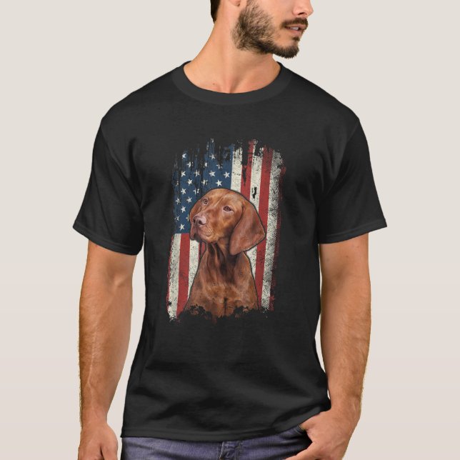 Distressed Vizsla American Flag Patriotic Dog  T-Shirt (Vorderseite)