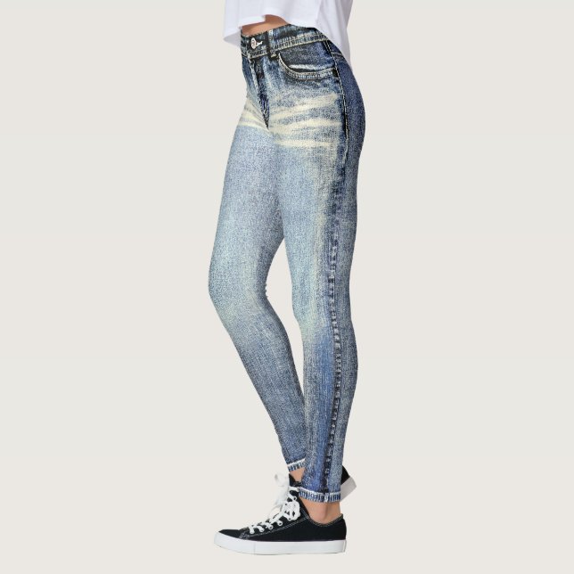 Distressed Wash Jeans All-Over Printed Leggings (Links)