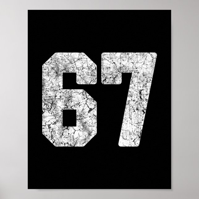 Distressed White Number 67 Jersey Player Uniform # Poster (Vorne)