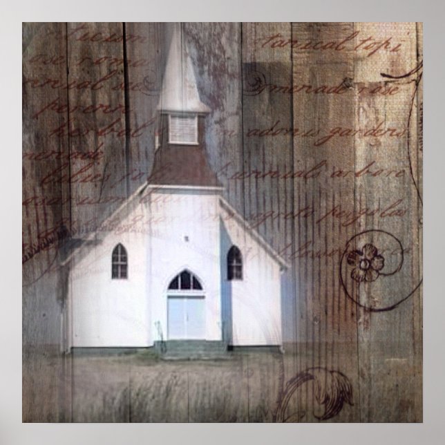 Distressed Wood primitive Rustic country church Poster (Vorne)