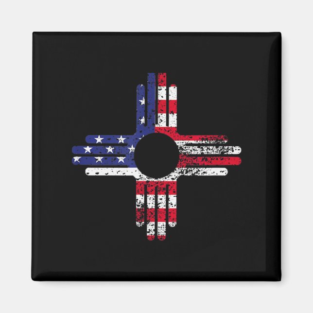 Distresses American Flag New Mexico Zia Symbol For Magnet (Vorne)
