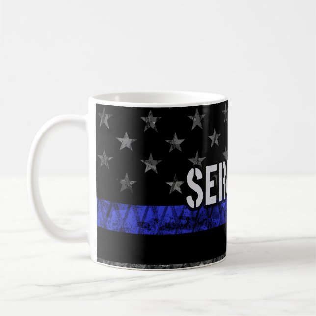 Distressive Flagge der Sergeant Thin Blue Line Kaffeetasse (Links)