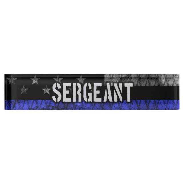 Distressive Flagge der Sergeant Thin Blue Line Namensplakette (Vorderseite)