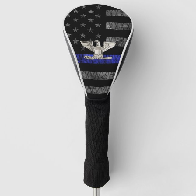 Distressive Flagge mit Oberst Thin Blue Line Golf Headcover (Vorderseite)