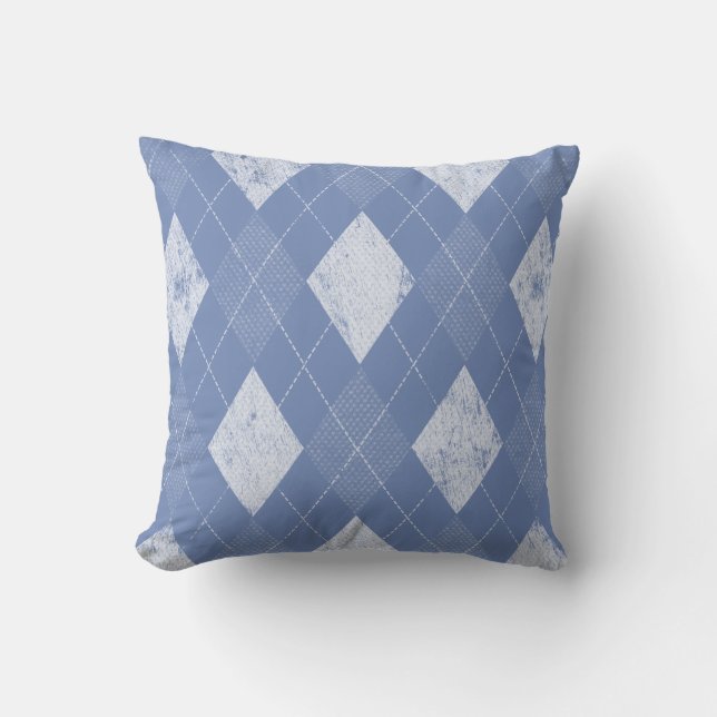 Distressive monochrome Raute Periwinkle Kissen (Vorderseite)