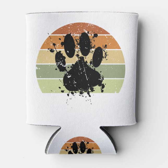 Distressive Paint Spatter Dog Paw Print Retro Suns Dosenkühler (Vorderseite)