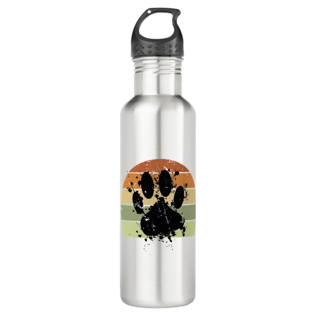Distressive Paint Spatter Dog Paw Print Retro Suns Edelstahlflasche (Vorderseite)