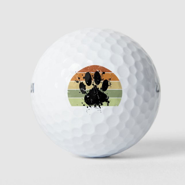 Distressive Paint Spatter Dog Paw Print Retro Suns Golfball (Vorderseite)