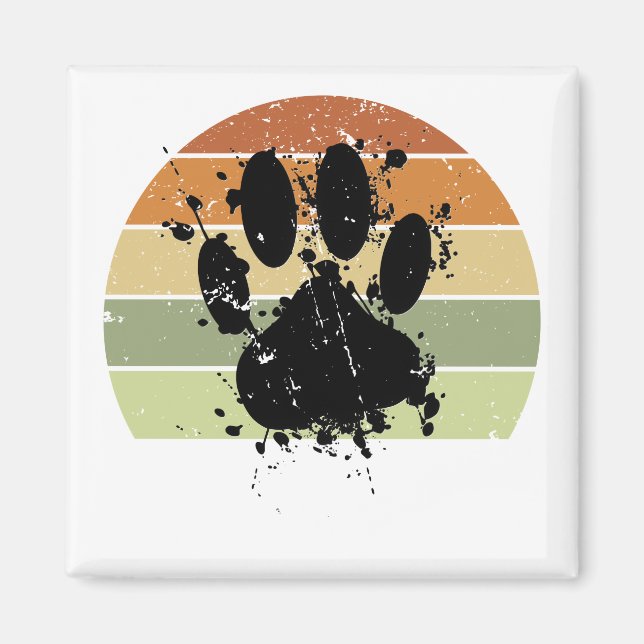 Distressive Paint Spatter Dog Paw Print Retro Suns Magnet (Vorne)