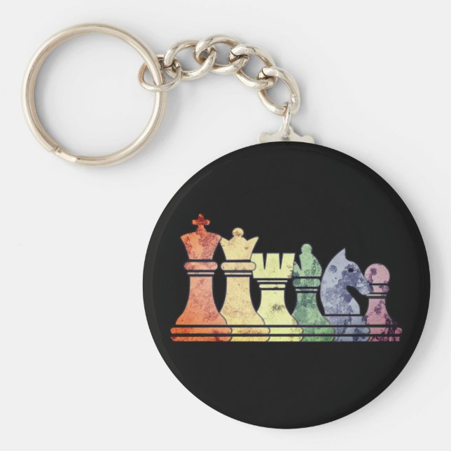 Distrestierte Retro-Schachpartien in einer Regenbo Schlüsselanhänger (Vorne)