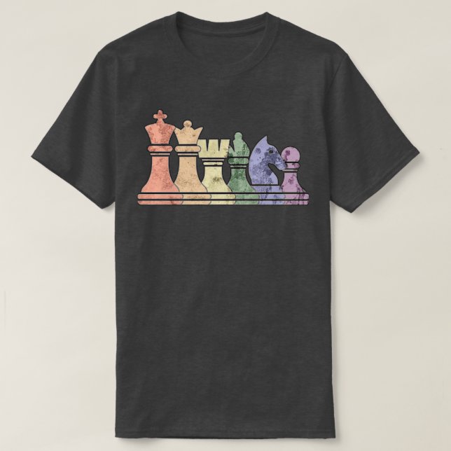 Distrestierte Retro-Schachpartien in einer Regenbo T-Shirt (Design vorne)